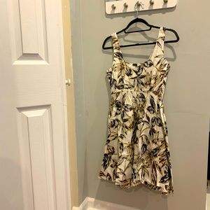 JCrew Floral gold leaf dress with pockets size 6P